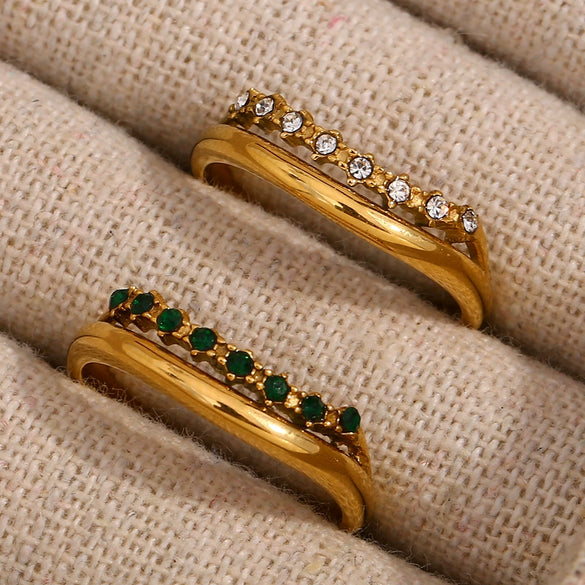 Simple Light Luxury Elegant Fashion Ring Jewelry Stainless Steel Niche Exquisite Zircon Double Layer Geometric Electroplated Ring