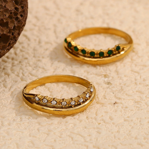 Simple Light Luxury Elegant Fashion Ring Jewelry Stainless Steel Niche Exquisite Zircon Double Layer Geometric Electroplated Ring