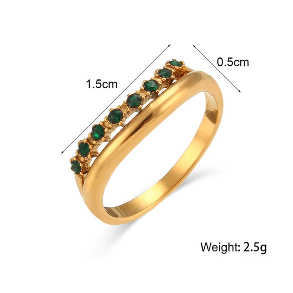 Simple Light Luxury Elegant Fashion Ring Jewelry Stainless Steel Niche Exquisite Zircon Double Layer Geometric Electroplated Ring