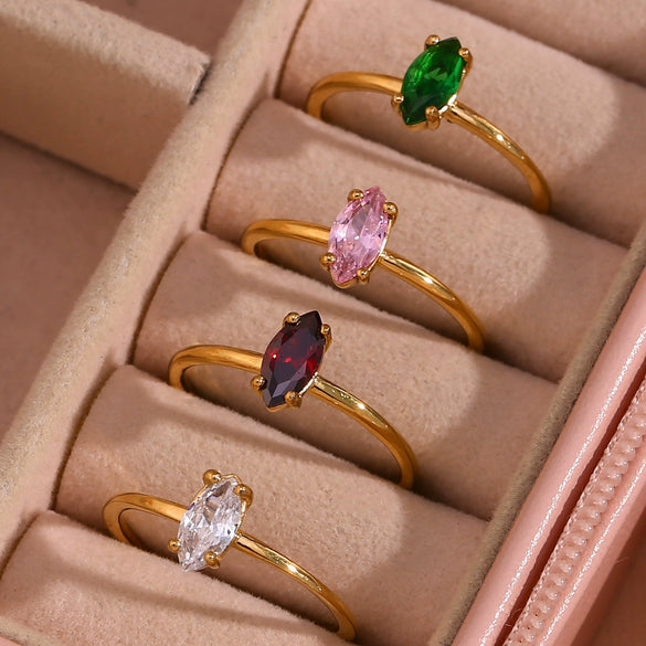 Simple Light Luxury Fashion Open Ring Jewelry In Stainless Steel With Horse Eye Zircon And Electroplating Treatment