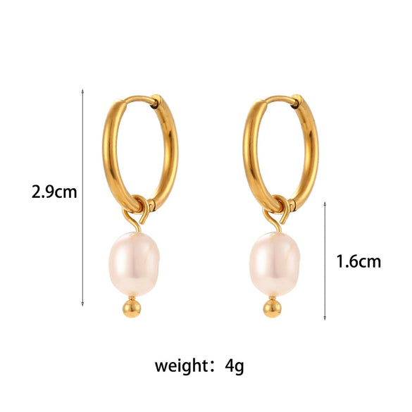 Simple Light Luxury Fashion Women's Earrings Stainless Steel 18K Gold Plated With Freshwater Pearl Geometric Design