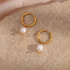 Simple Light Luxury Fashion Women's Earrings Stainless Steel 18K Gold Plated With Freshwater Pearl Geometric Design