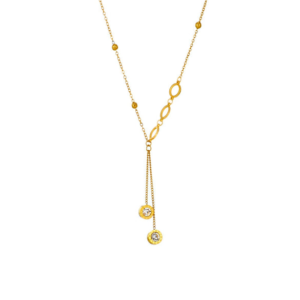 Simple Light Luxury Long Tassel Diamondembedded Irregular Circle Pendant Titanium Steel Necklace With Geometric Pattern And Electroplating Treatment