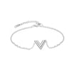 Simple Light Luxury Vletter Mother Necklace Women's Summer Clavicle Chain Colorfree Earrings Bracelet Threepiece Set Titanium Steel Electroplated Geometric Design
