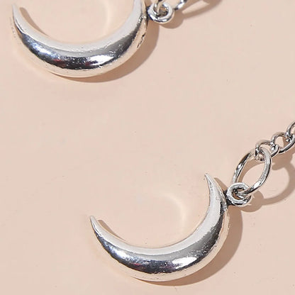 Simple Long Silver Chain Moon Earrings