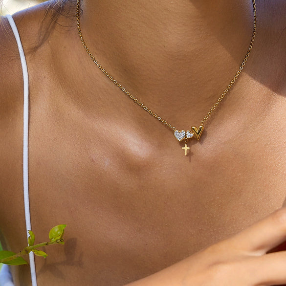 Simple Love Diamond Heartshaped Stainless Steel Pendant Necklace With Electroplating For Women