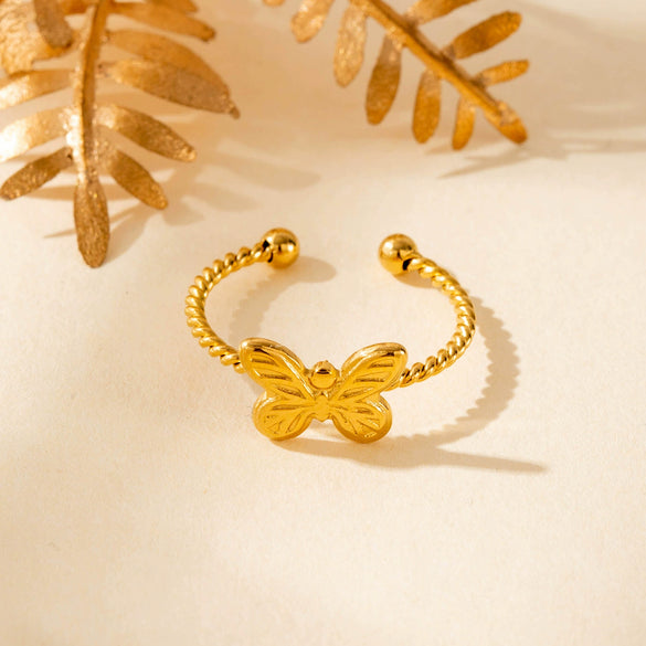 Simple Love Heart Shaped Bow Titanium Steel Opening Adjustable Ring With Electroplating