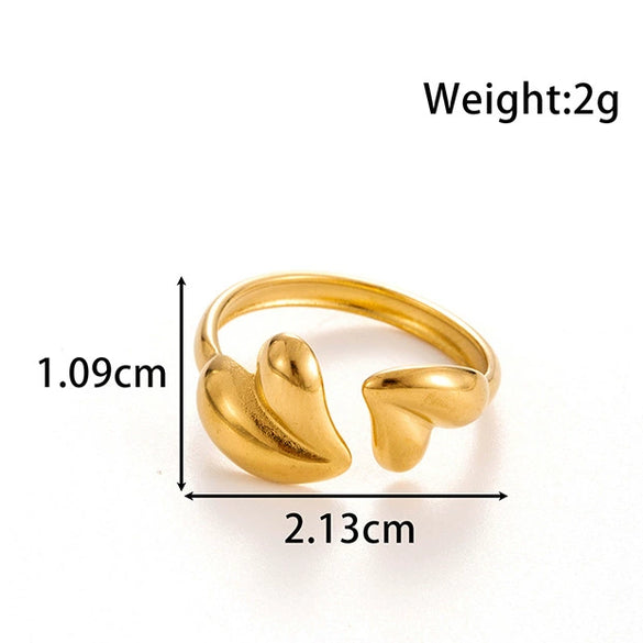 Simple Love Heart Shaped Bow Titanium Steel Opening Adjustable Ring With Electroplating