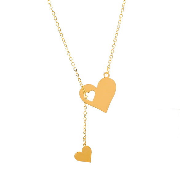 Simple Love Hollow Heart Pendant Necklace For Women Stainless Steel Electroplated Y Shaped Collarbone Chain