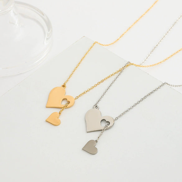 Simple Love Hollow Heart Pendant Necklace For Women Stainless Steel Electroplated Y Shaped Collarbone Chain