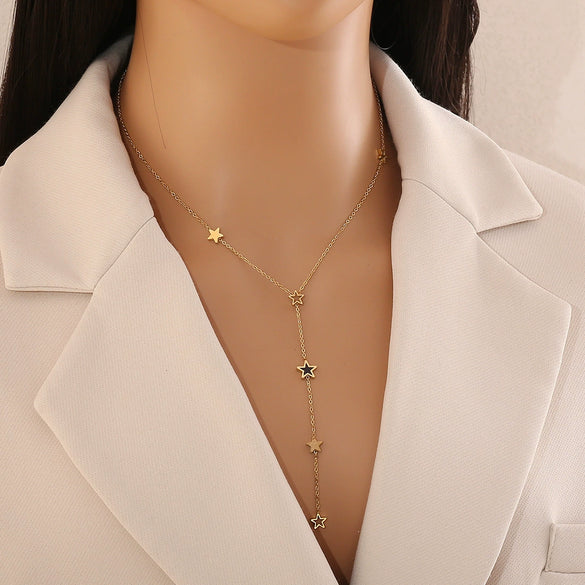 Simple Love Yshaped Stainless Steel Necklace With Star And Heart Shape Electroplated For Women