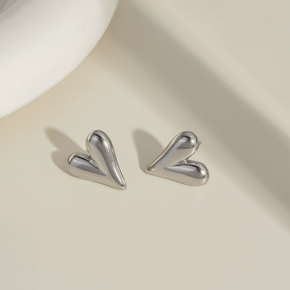 Simple Lover Heart Shape Stainless Steel Earrings For Women Pvd Vacuum Real Gold Plated