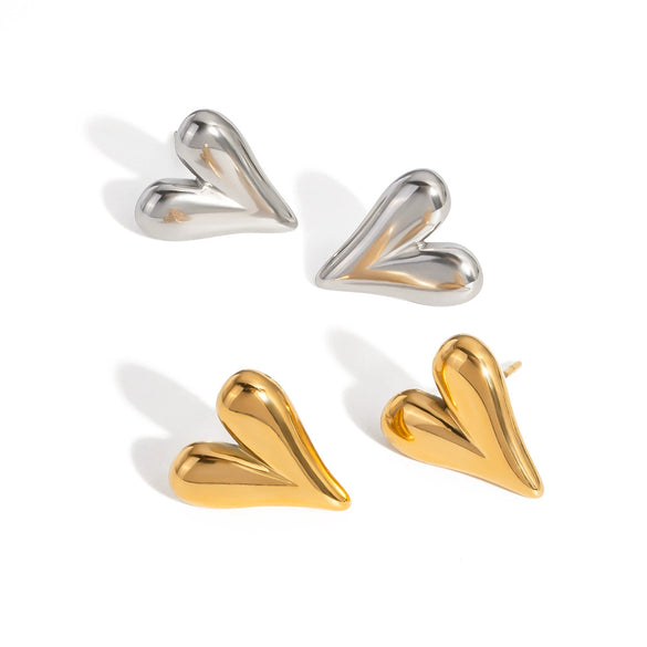 Simple Lover Heart Shape Stainless Steel Earrings For Women Pvd Vacuum Real Gold Plated