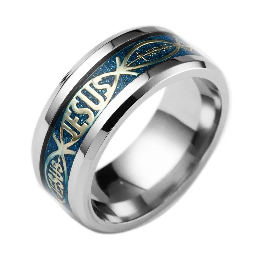 Simple Men'S Titanium Steel Jesus Ring