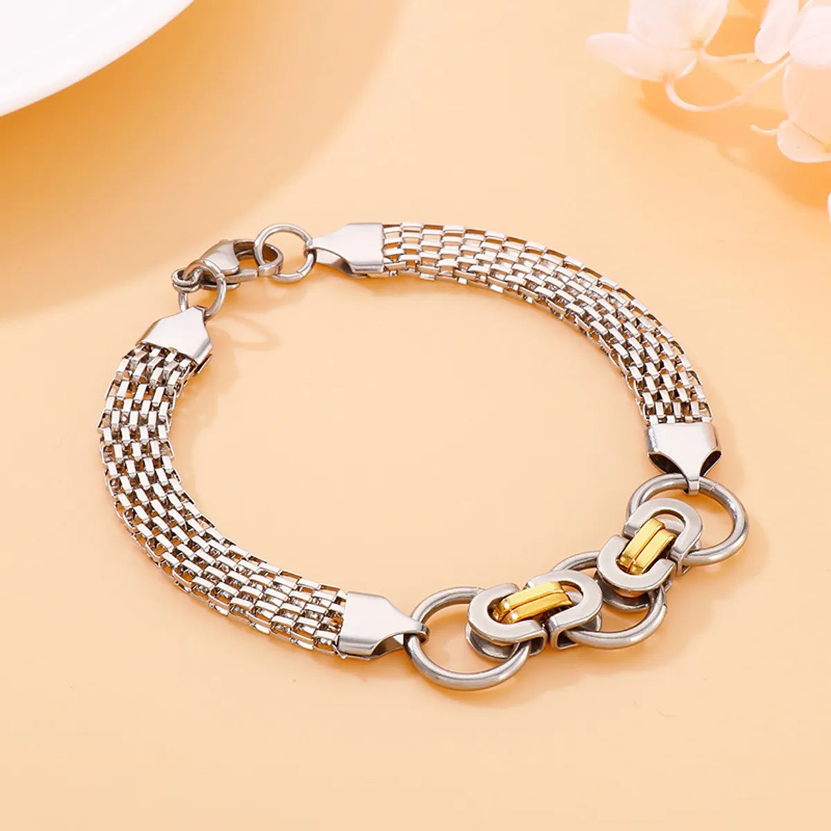 Simple Mesh Chain Stitching Stainless Steel Geometric Bracelet