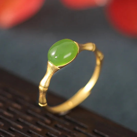 Simple Millet Grain Hetian Jade 925 Sterling Silver Retro Matte Ring