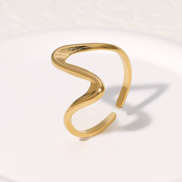 Simple Minimalist Cold Style Stainless Steel Open Ring With Geometric Design Electroplated For Women