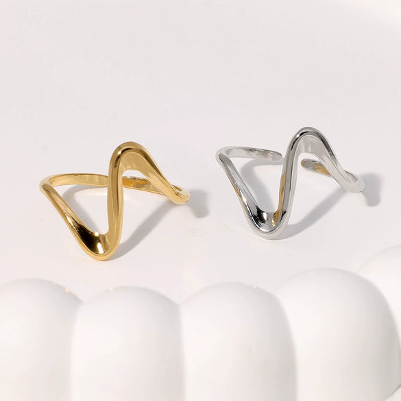 Simple Minimalist Cold Style Stainless Steel Open Ring With Geometric Design Electroplated For Women