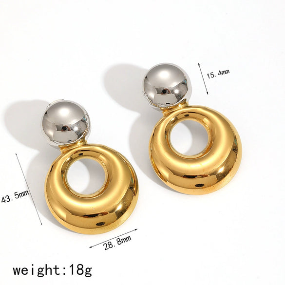 Simple Minimalist Style Women's Circular Stainless Steel Earrings With Geometric Styling And Electroplating