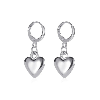 Simple Mirror Three-Dimensional Love Earrings Punk Style Metal Heart-Shaped Earrings