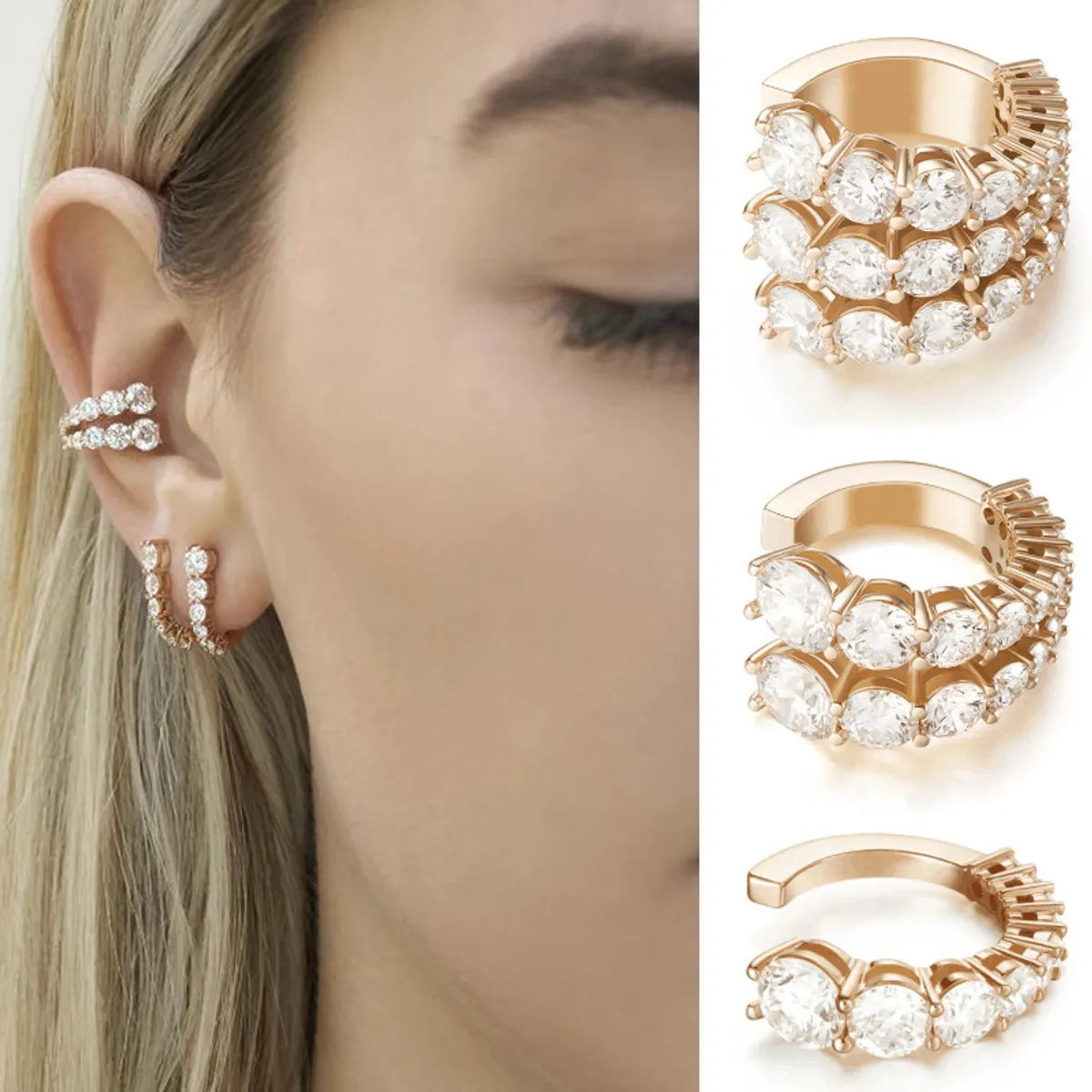 Simple Multi-layer Diamonds C-shaped Ear Clips