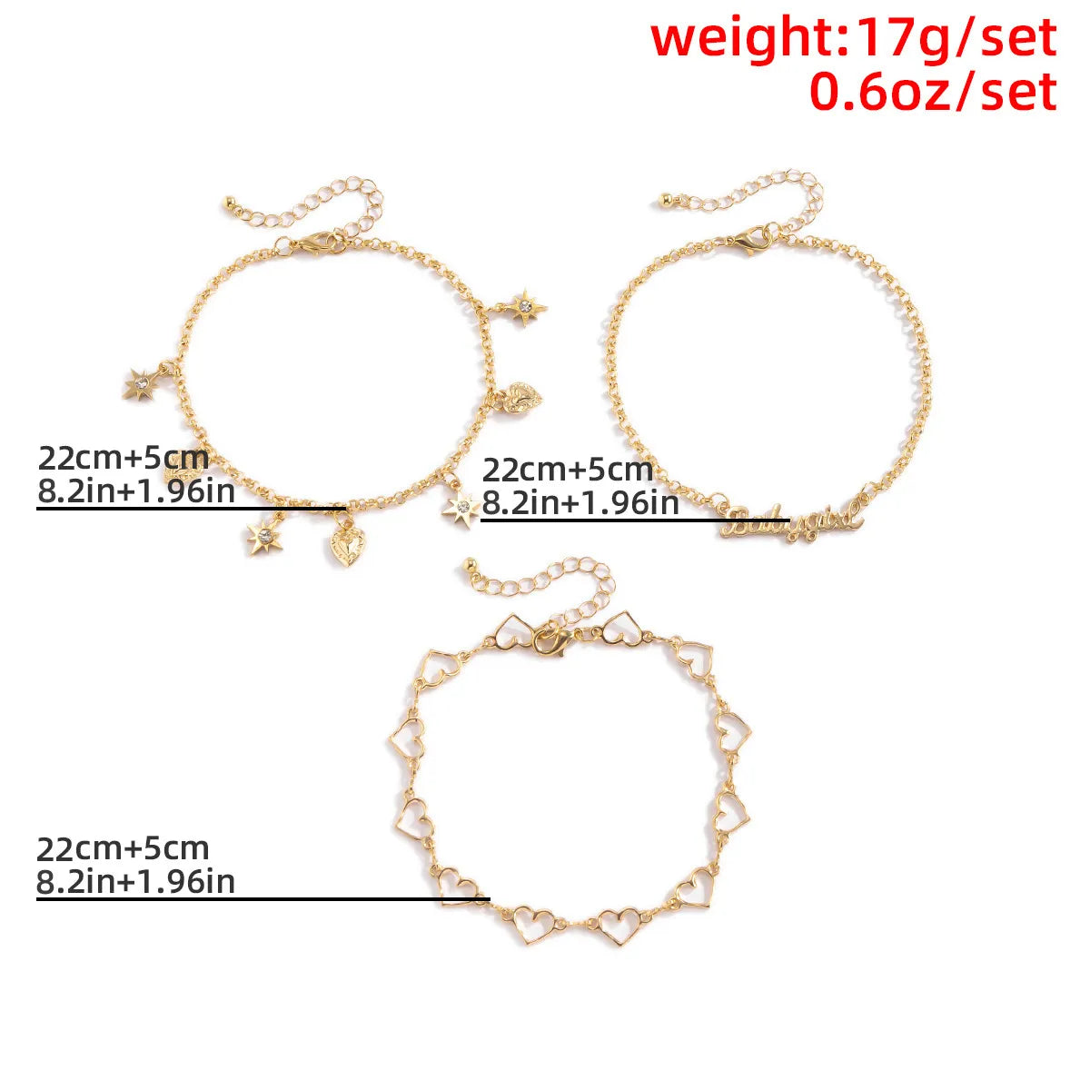 Simple Multi-Layer Heart Chain Alloy Rhinestone Anklet Set