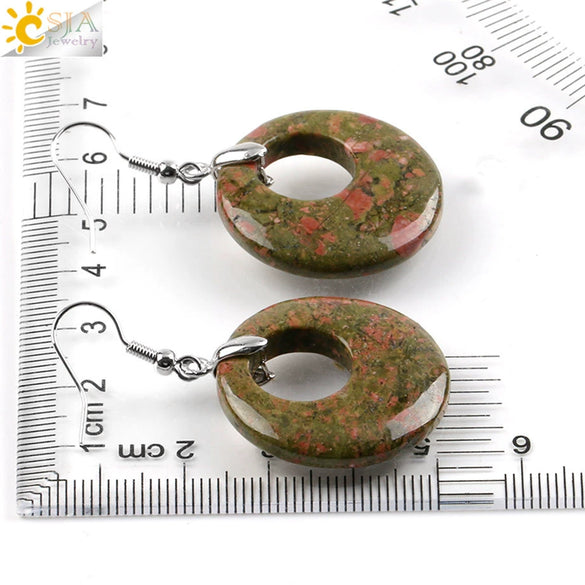 Simple Natural Stone Agate Crystal Round Earrings With Copper Accessories Peace Buckle Style Jewelry