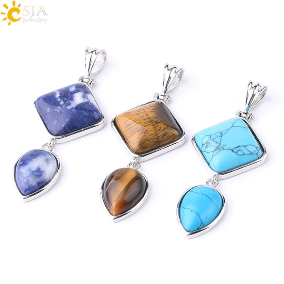 Simple Natural Stone Geometric Teardrop Double Layer Pendant With Electroplated Alloy Setting Unisex Jewelry