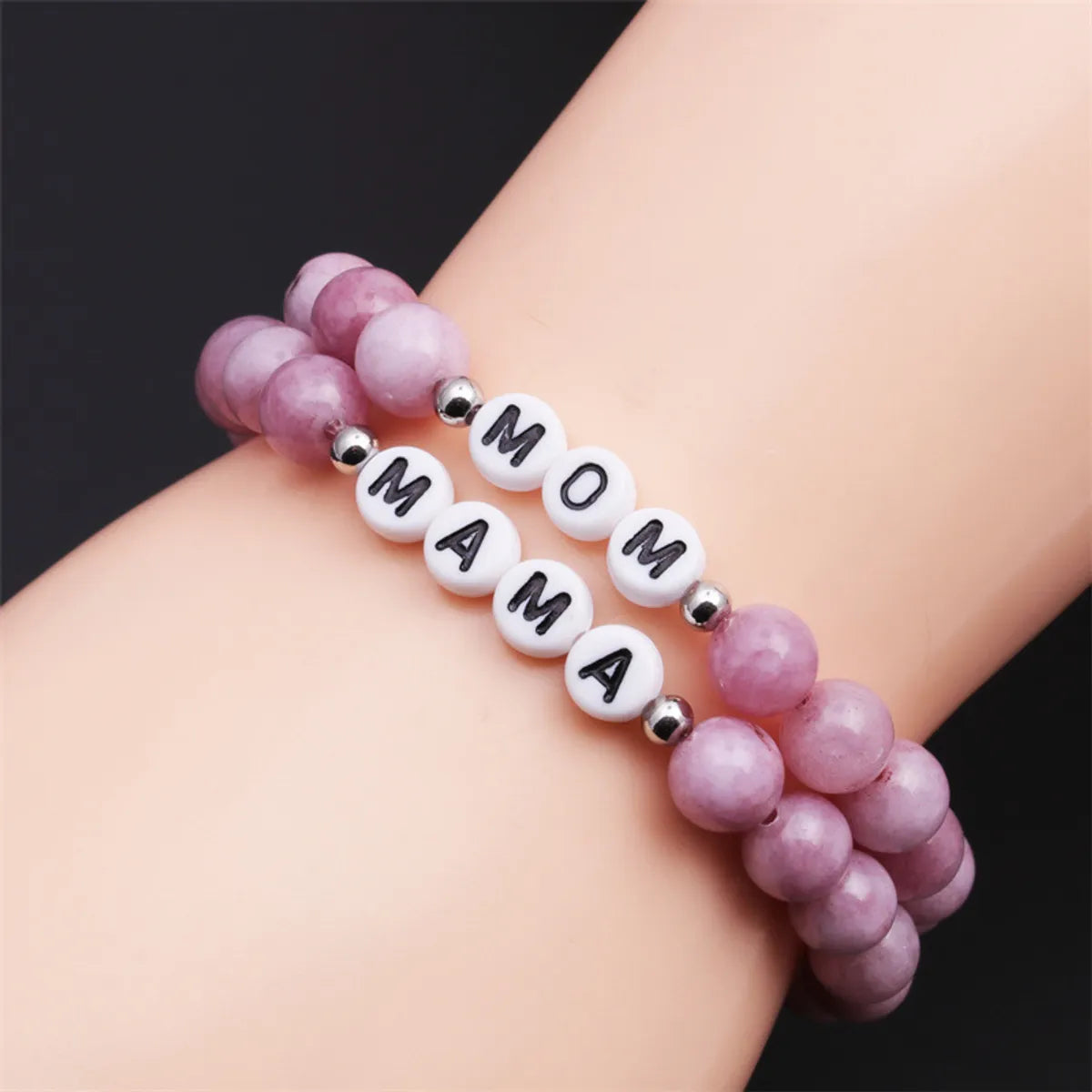 Simple Natural Stone Plus Color Mama Beaded Bracelet Mother's Day Female