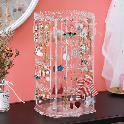 Simple New 360-Degree Rotating Jewelry Display Rack Ear Clip Earrings Jewelry Storage Box Necklace Rack