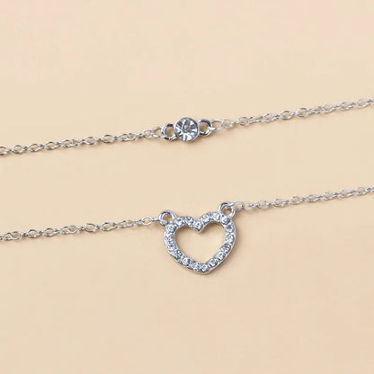 Simple New Small Round Rhinestone Heart Circle Double Layer Necklace