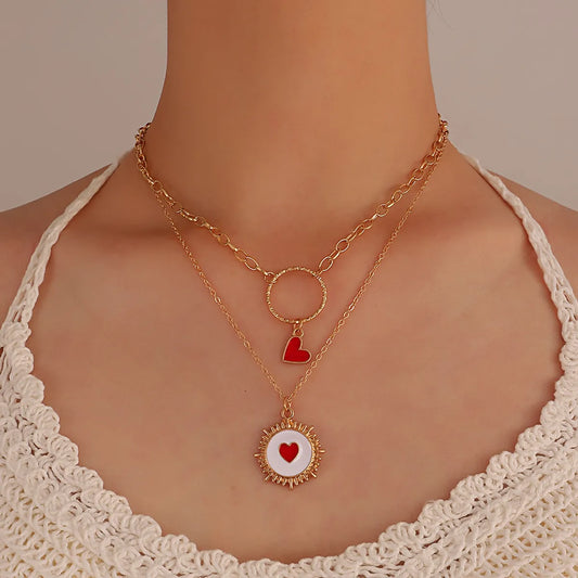 Simple New Style Double Layer Heart Pendant Necklace Clavicle Chain