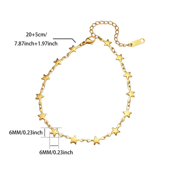 Simple New Style 18K Gold Plated Stainless Steel Women's Anklet With Heart Shaped Cross And Luo Blade Chain