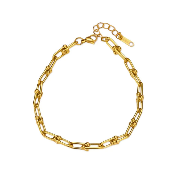 Simple New Style 18K Gold Plated Stainless Steel Women's Anklet With Heart Shaped Cross And Luo Blade Chain