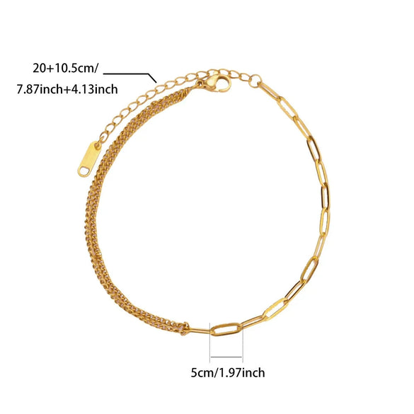 Simple New Style 18K Gold Plated Stainless Steel Women's Anklet With Heart Shaped Cross And Luo Blade Chain