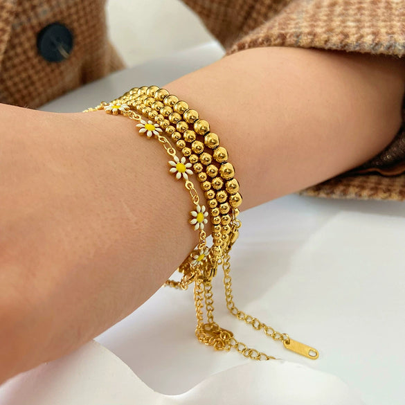 Simple New Titanium Steel And Stainless Steel Women's Bracelet With Steel Balls And Geometric Design Pvd Furnace Real Gold Treated