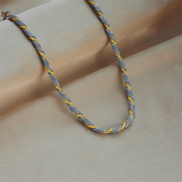 Simple Niche Contrast Color Mesh Twist Chain Titanium Steel Geometric Heavy Industry Punk Hip Hop Electroplated Clavicle Necklace