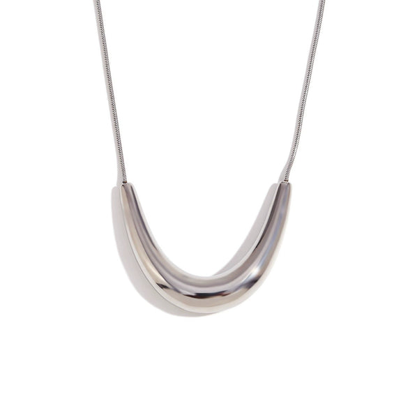 Simple Niche Design Stainless Steel 18K Gold Plated Arc Vshape Pendant Snake Bone Chain Necklace For Women With Geometric Styling And Electroplating Treatment
