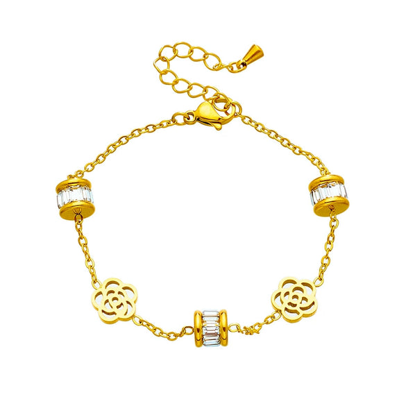 Simple Niche Fashion Chain Titanium Steel Hollow Flower Unisex Bracelet With Electroplating
