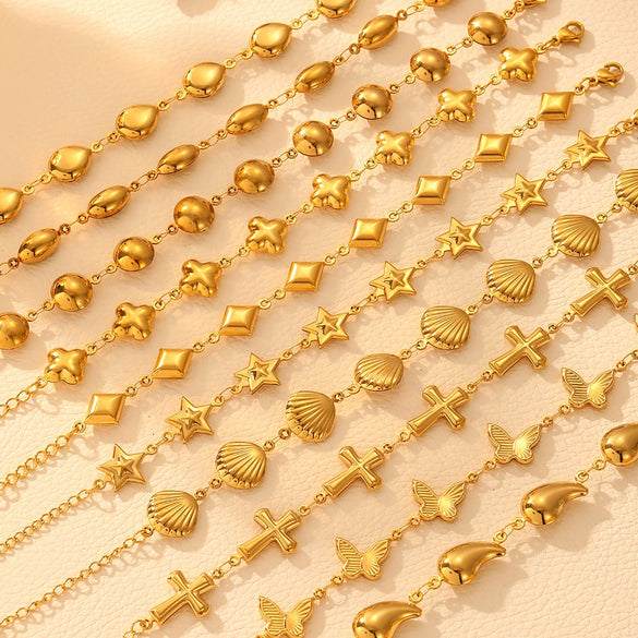 Simple Niche Geometric Circle Women's Cold Style Shell Cross Glow Hollow Titanium Steel Bracelet With Electroplating