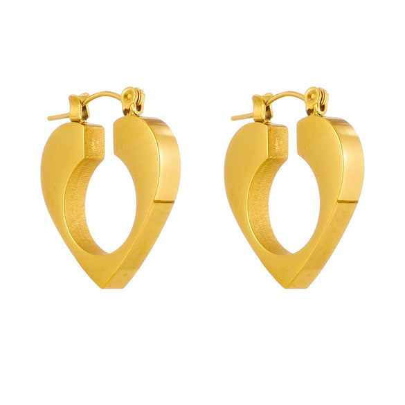 Simple Niche High Grade Cold Style Minimalist Design Hollow Heart Titanium Steel Electroplated Unisex Earrings
