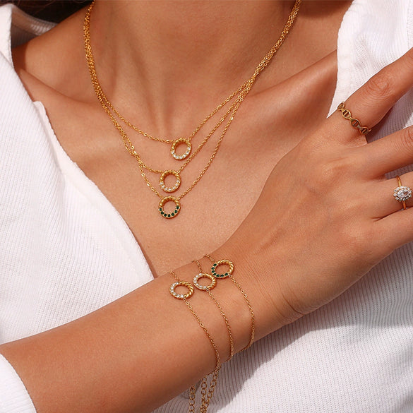 Simple Niche Light Luxury Stainless Steel Twist Circle Halfinlaid Women's Bracelet Jewelry With Geometric Design And Electroplating Treatment