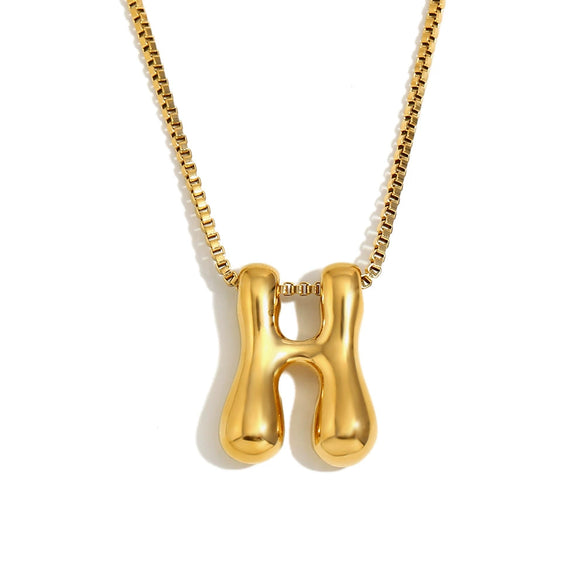 Simple Niche Personality Hip Hop Explosions Stainless Steel 18K Gold Plated Bubble Letter Necklace For Women
