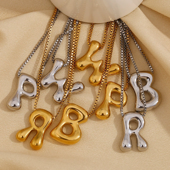 Simple Niche Personality Hip Hop Explosions Stainless Steel 18K Gold Plated Bubble Letter Necklace For Women