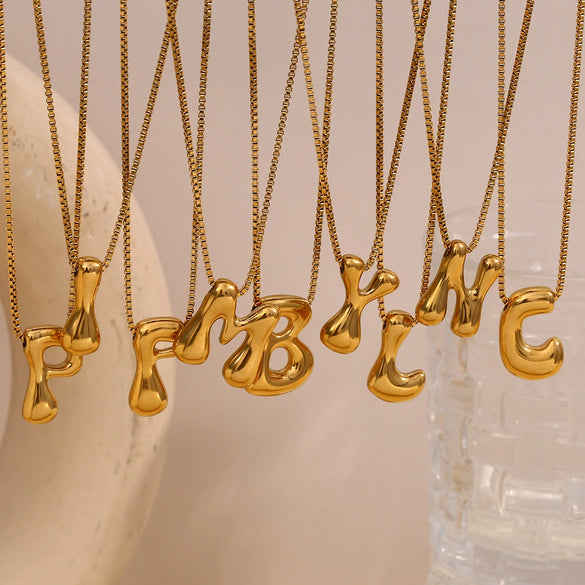 Simple Niche Personality Hip Hop Explosions Stainless Steel 18K Gold Plated Bubble Letter Necklace For Women