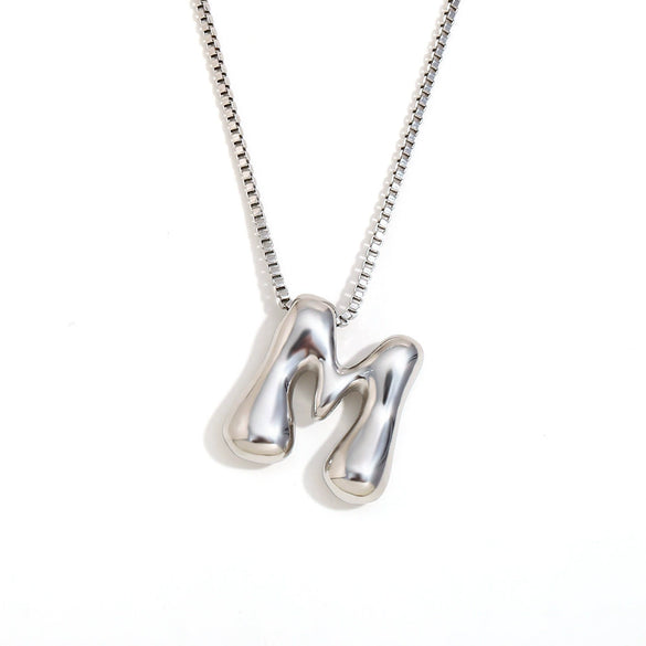 Simple Niche Personality Hip Hop Explosions Stainless Steel 18K Gold Plated Bubble Letter Necklace For Women