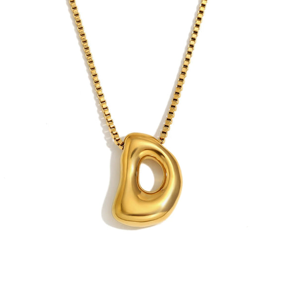 Simple Niche Personality Hip Hop Explosions Stainless Steel 18K Gold Plated Bubble Letter Necklace For Women