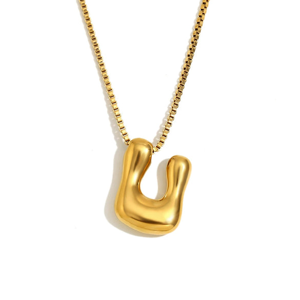 Simple Niche Personality Hip Hop Explosions Stainless Steel 18K Gold Plated Bubble Letter Necklace For Women