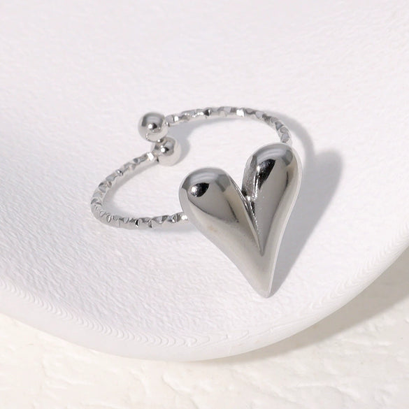 Simple Nonfading Loveshaped Open Ring French Retro Style Highgrade Goldplated Stainless Steel
