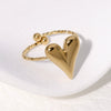 Simple Nonfading Loveshaped Open Ring French Retro Style Highgrade Goldplated Stainless Steel